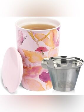 Tea Forte Kati Cup Mariposa, Ceramic Tea Infuser Cup with Infuser Basket and Lid